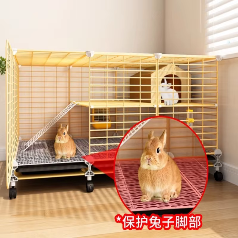 Caja Grande para Conejos de Dos Niveles con Caja de Alimentos Removible Casa para Conejo Interior Espaciosa Vivienda para Conejos — imagen 3