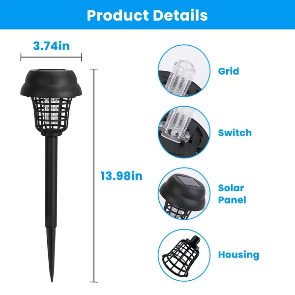 Paquete de 4 Antorchas Matamosquitos Solares para Exterior, Matainsectos Impermeable con Luz UV y Luz Blanca para Jardín, Huerto, Granja y Patio — imagen 3