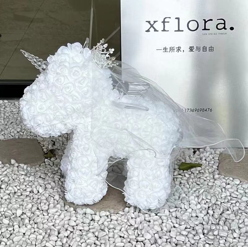 Regalo de oso de espuma de rosa de unicornio con flor eterna para San Valentín, cumpleaños y Qixi — imagen 7