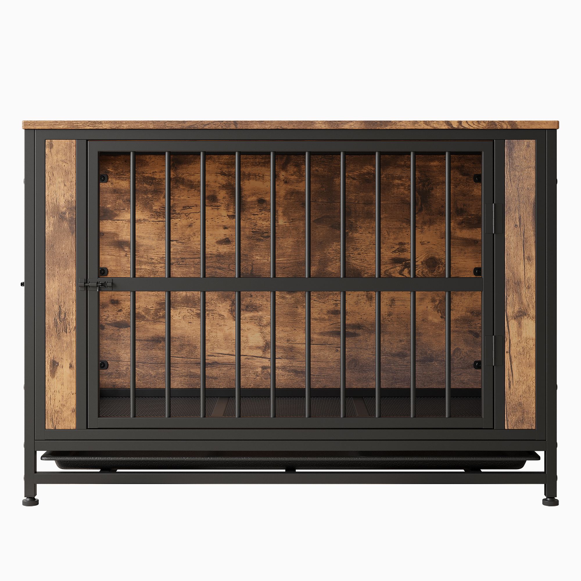 Mueble para Perros, Mesa de Caja para Perros en Madera, 38,9" Casa para Perros con 2 Puertas Deslizantes y Marco de Puerta de Hierro Grueso, Decorativo Refugio para Perros Grande/Medio/Pequeño para Uso Interior (Marrón Rustico) — imagen 9