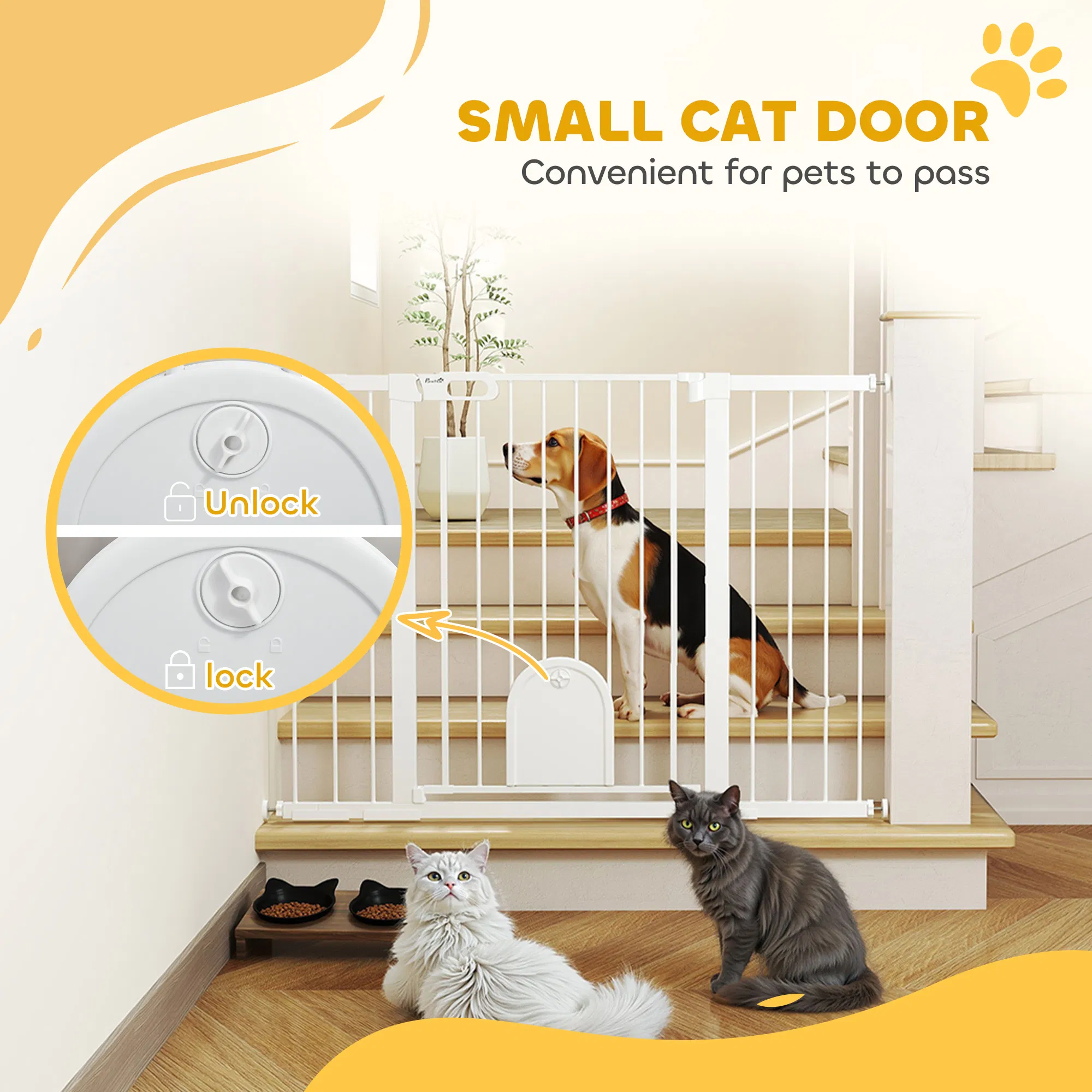 30"-52" Extra Wide Pet Gate Barrier with Small Door, 35"H Dog Gate with Safety Gate Barrier, Stair Pressure Fit, Black — image 3