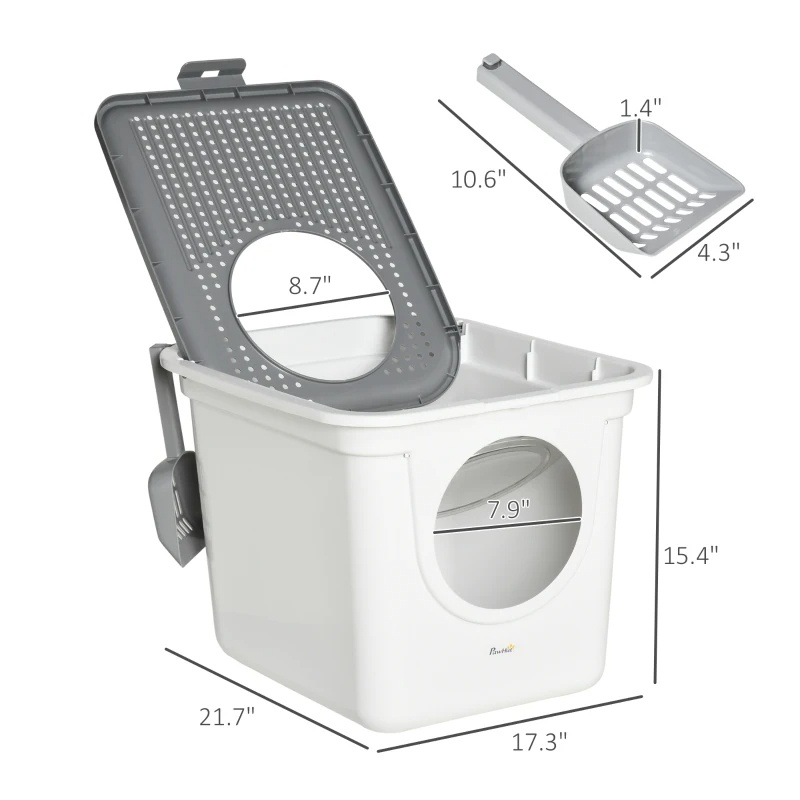 Covered Cat Litter Box, Easy Cleaning Kitty Litter Box With Front Entrance, Top Exit, Scoop, For Odor Control, White — image 1
