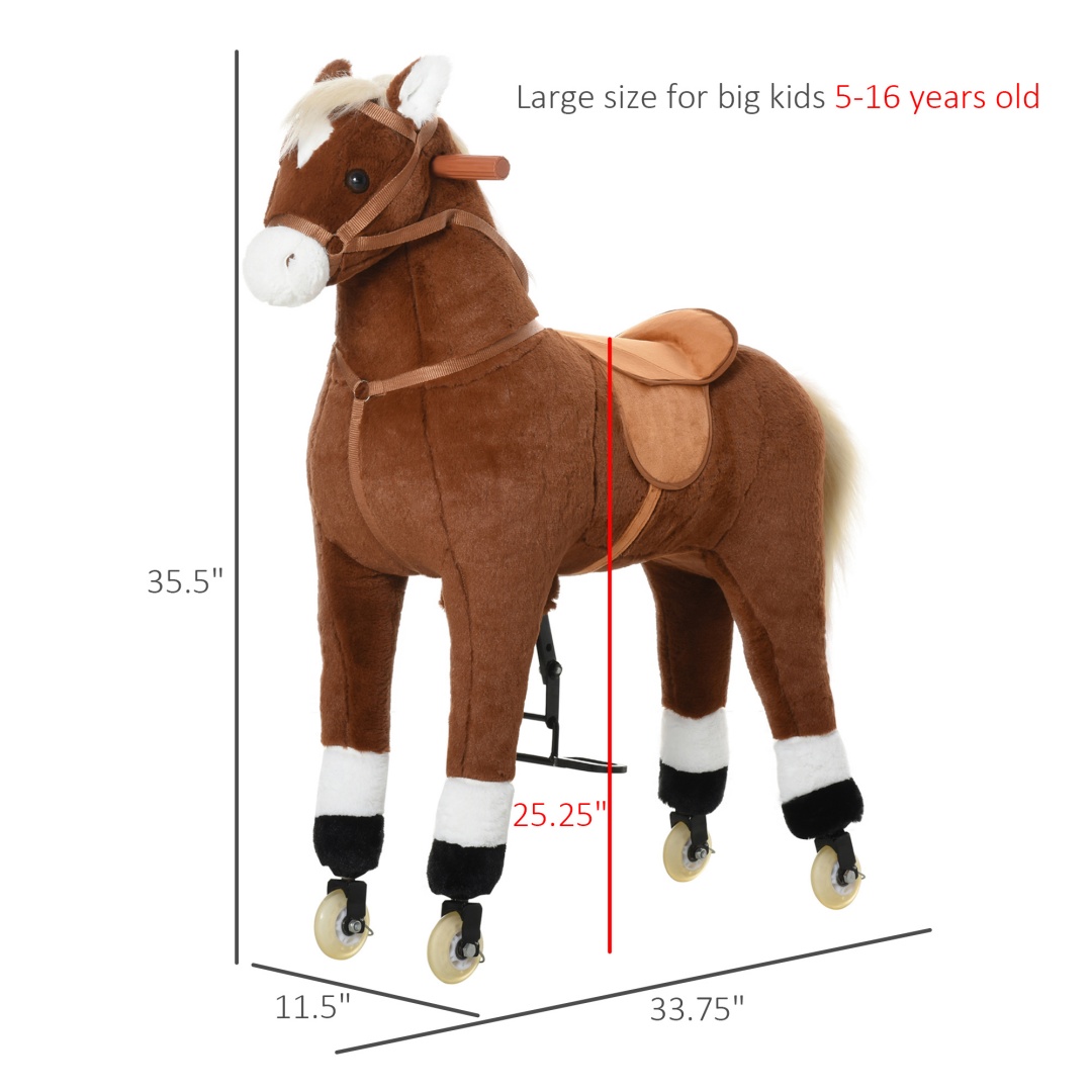 Qaba Kids Ride-on Walking Horse With Easy Rolling Wheels, Soft Huggable Body, & A Large Size For Kids 5-16 Years — image 15