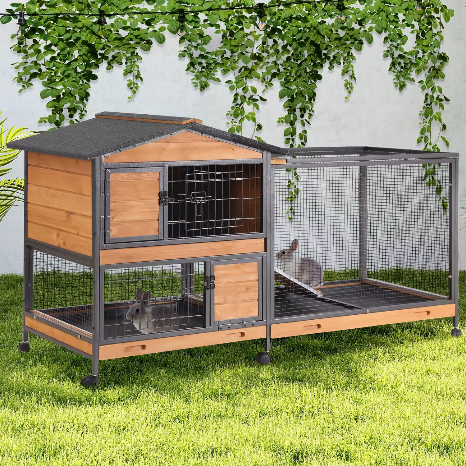 Conejera de 2 Pisos con Estructura de Metal Completa a Prueba de Mordidas para Interior/Exterior - Jaula para Conejos de 62" con 6 Ruedas con Freno, Personalizable — imagen 1