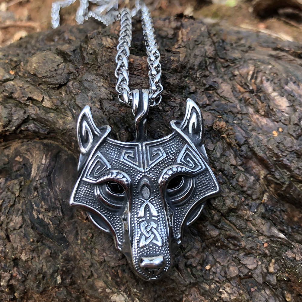 Cadena con Colgante de Cabeza de Lobo Gris Nórdico, Estilo Asgard — imagen 8