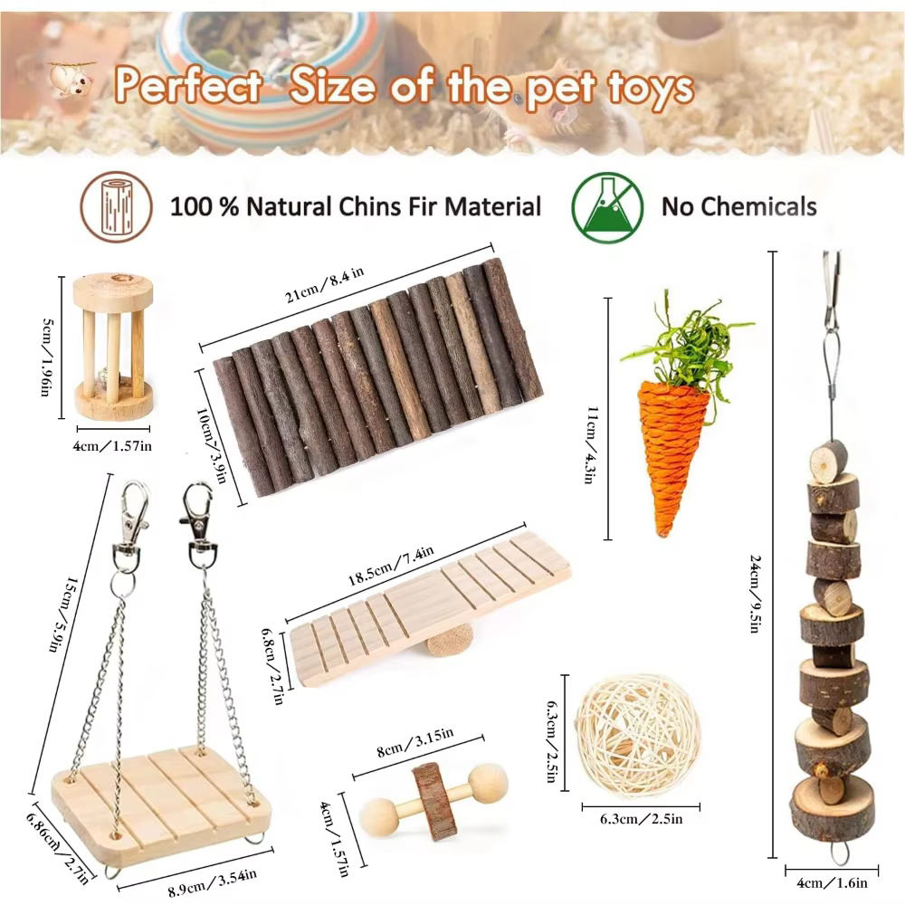 Set de 8 Piezas para Mascotas, Juguete Divertido para Conejos, Cobayas, Dragones Barbudos y Hámsteres, Set de Snacks para Desgaste Dental de Mascotas — imagen 6