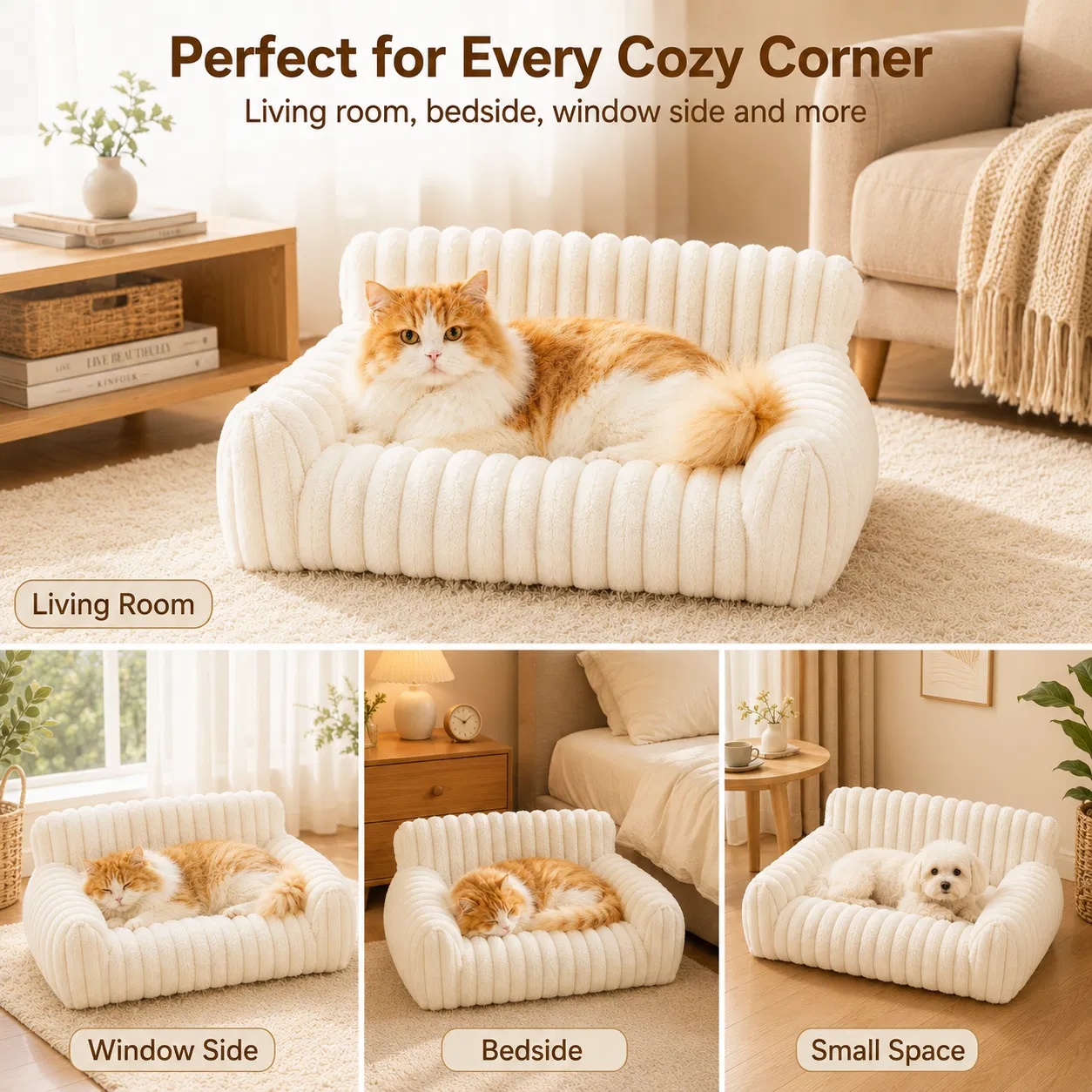 Cama Sofá para Gatos Adorables - Colchones de Pelo Suave con Forro Limpiable y Removible, Cunas de Gatos Fofos para Hogares Modernos — imagen 13