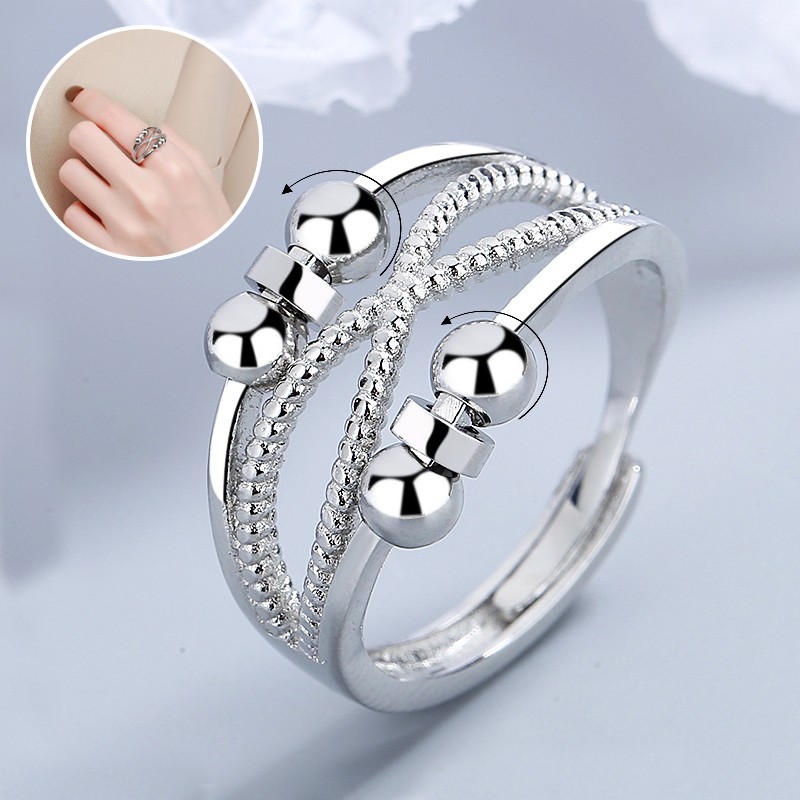 Rotatable Ring With Open Design Fashion Double-layered Hollow Line Anxiety Relief Rings For Women — image 1