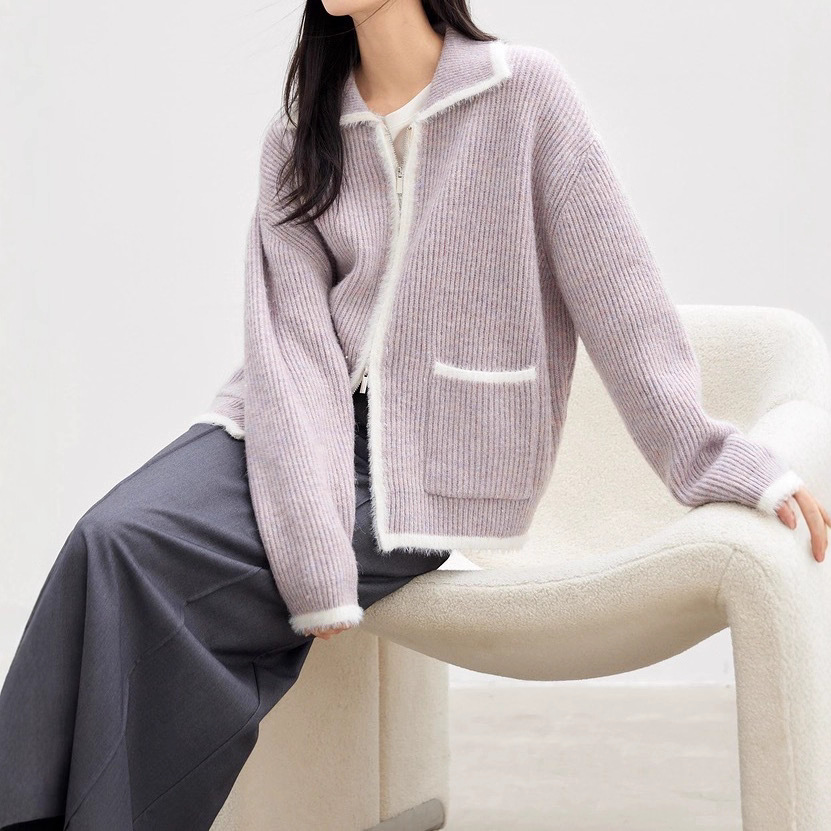 Imitation mink fur contrasting sweater jacket for women — image 2
