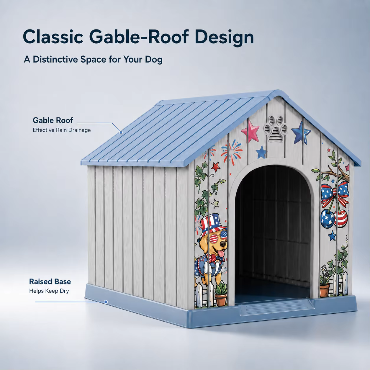 Outdoor Plastic Dog House, Weatherproof Pet Shelter with Printed Pattern Door, Outdoor Dog Cabin for Small Medium Dogs — image 5