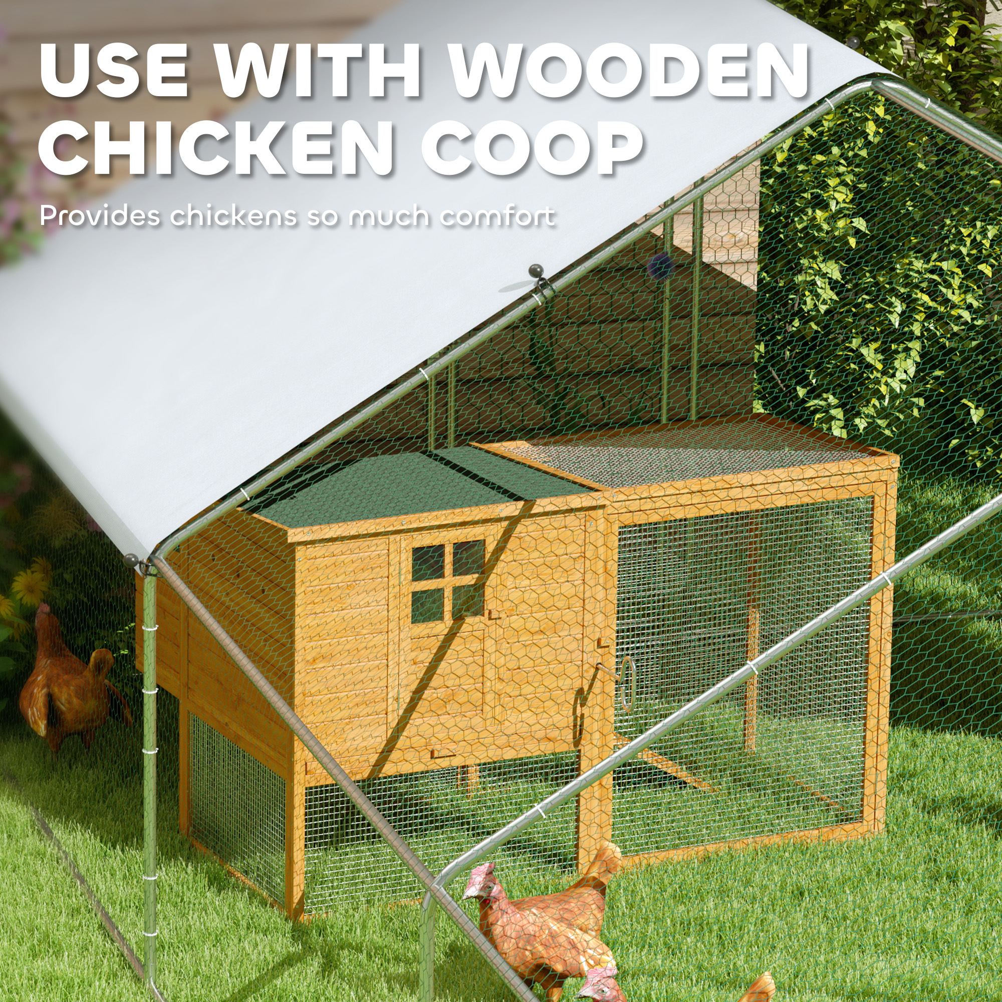 Large Chicken Coop with Waterproof and Anti-UV Cover, Spire Shaped for Outdoor and Yard Farm Use, 9.8' x 32.8' x 6.4' — imagen 3