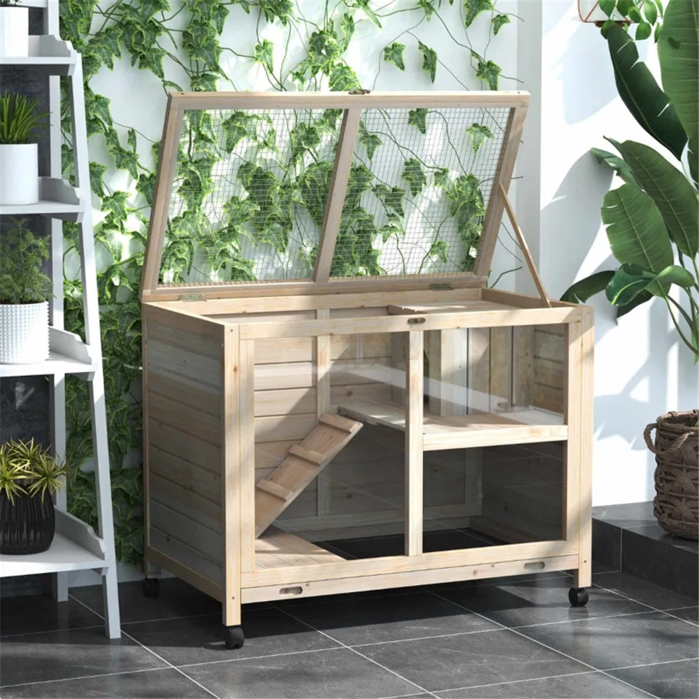 Pet cage /Wood Rabbit Hutch-Natural — image 2