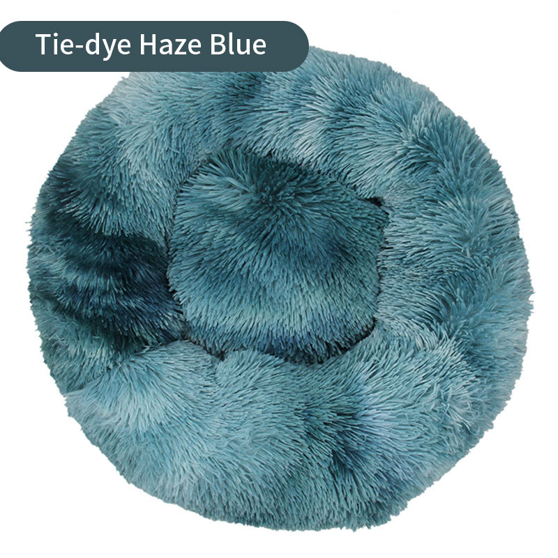 Dog Kennel Cat Kennel Long Tie-Dye Plush Round Pet Kennel Dog Bed Winter Dog Mat Pet Tie-Dye Mattress Pet Supplies — image 7