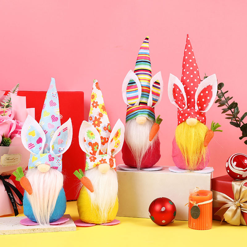 Nuevos decorados de Pascua muñeco de conejo con cara de nabo y enano sin rostro para decoración de ventana — imagen 2
