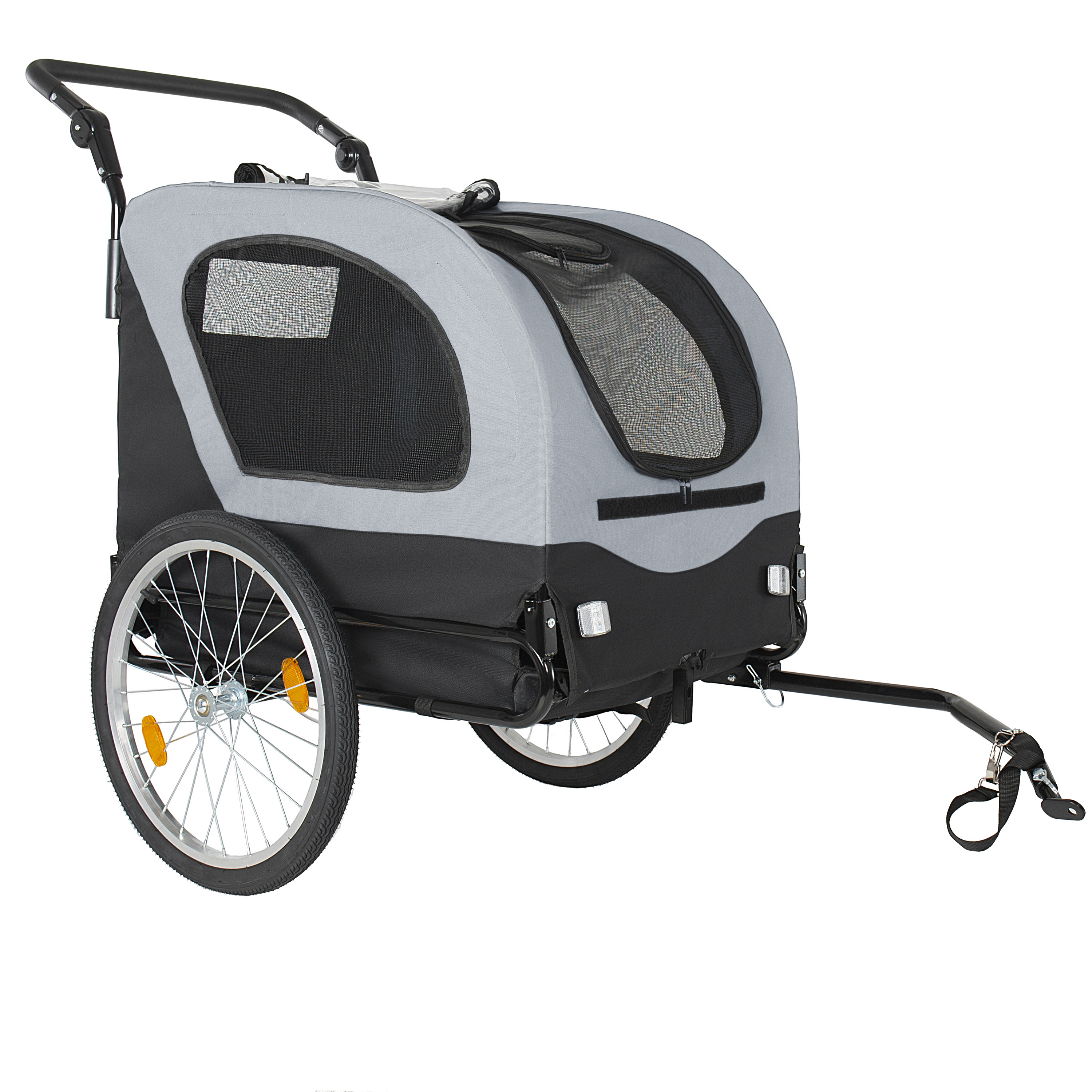 2-in-1 Bike Trailer & Pet Stroller For Dogs Up To 110lbs-Foldable Pet Carrier Cart With Front Caster & 20 Quick Release Air-Filled Wheels, Breathable Mesh And PVC Rain Cover, Gray — imagen 2