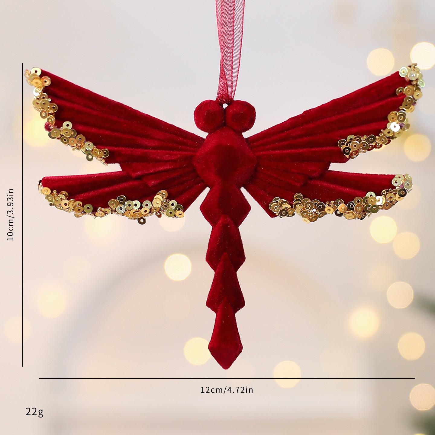 Christmas Decoration Velvet Red Wreath Bow Deer Ornament Tree Hanging Decor — imagen 15