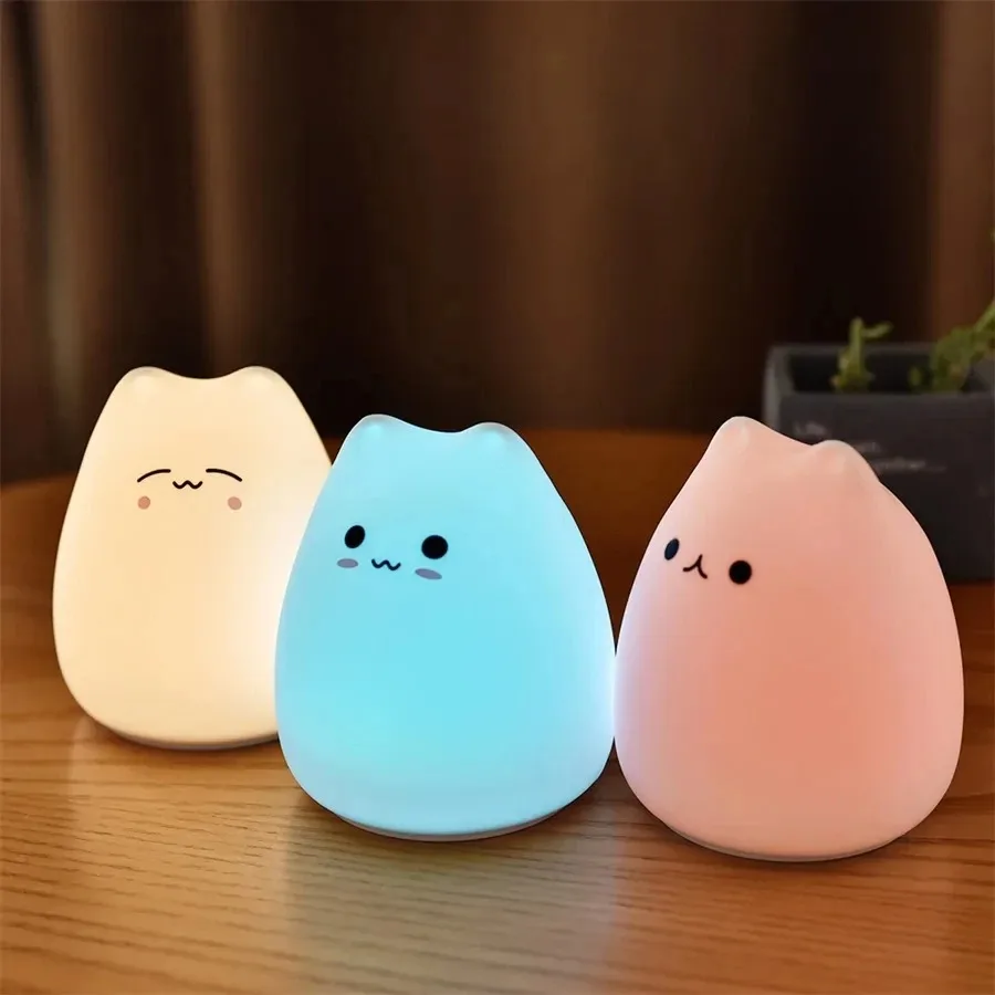 Touch Night Light Colorful Cat Silicone Animal Light Led Cartoon Lamp Bedroom Decoration Lights Bedside Lighting — image 2