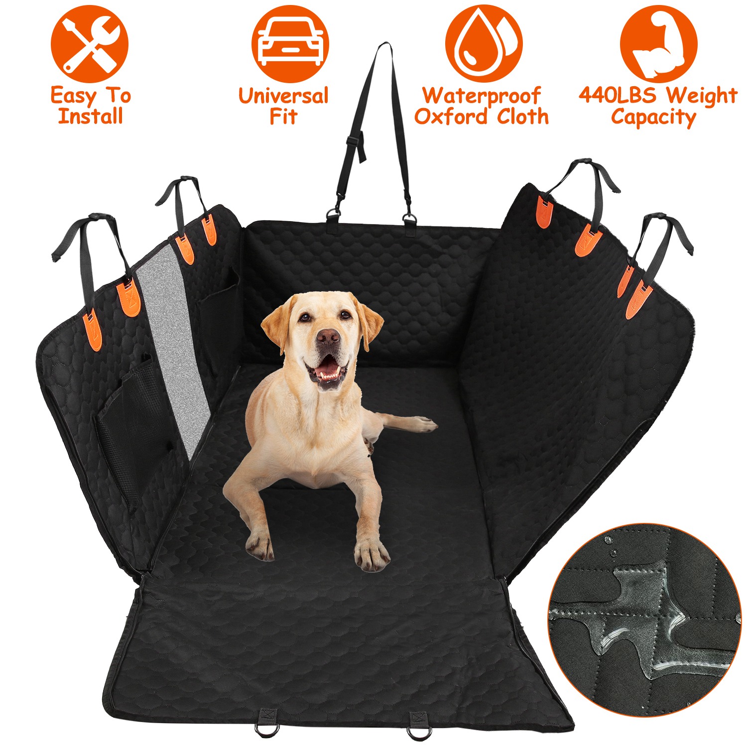 Cubierta de Asiento para Perros con Ventana de Malla y Bolsas de Almacenamiento con Cerradura, 600D Tela de Cuero de Oso Impermeable con Deslizadores para Coches, Camiones y SUVs — imagen 1