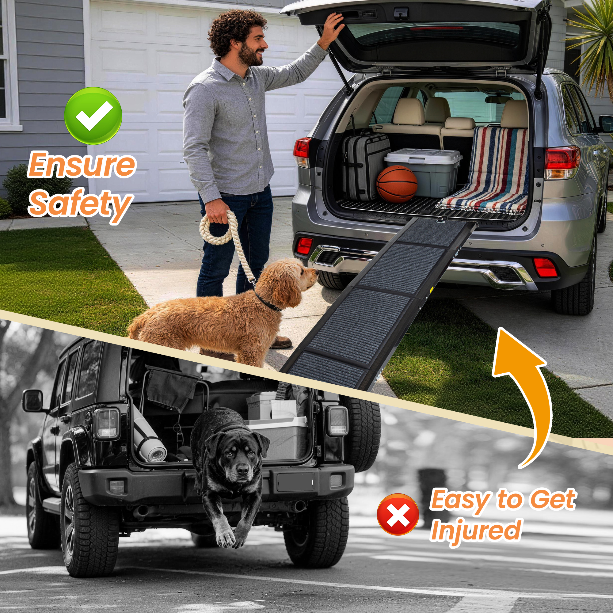 Folding Dog Ramp For Cars, 63 Long & 17.3 Wide Portable Dog Ramps For Large Dogs With Non-Slip Rug Surface Dog Car Ramp For SUV Car & Truck, Supports Up To 250 Lbs — image 4