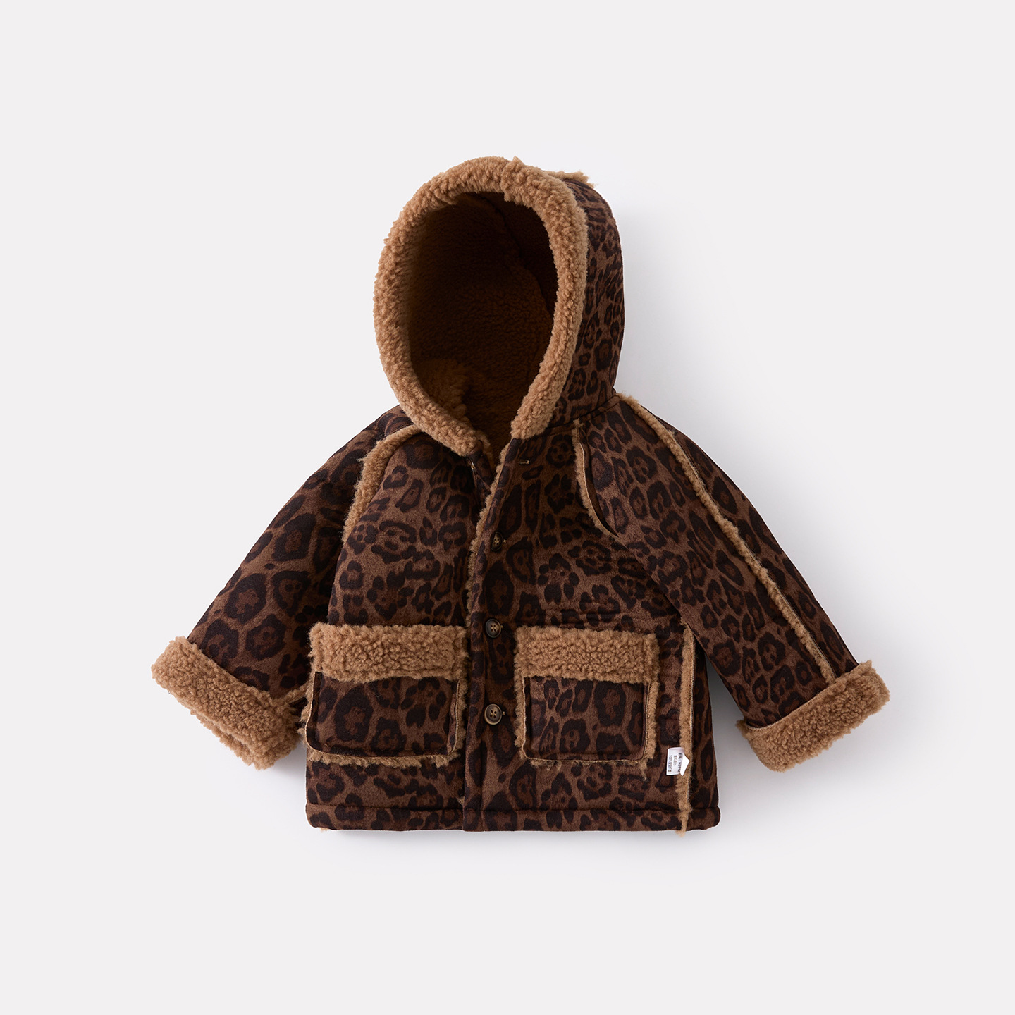 Baby Leopard Print Fleece Overall Jacket with Hood, Warm and Thickened — image 4