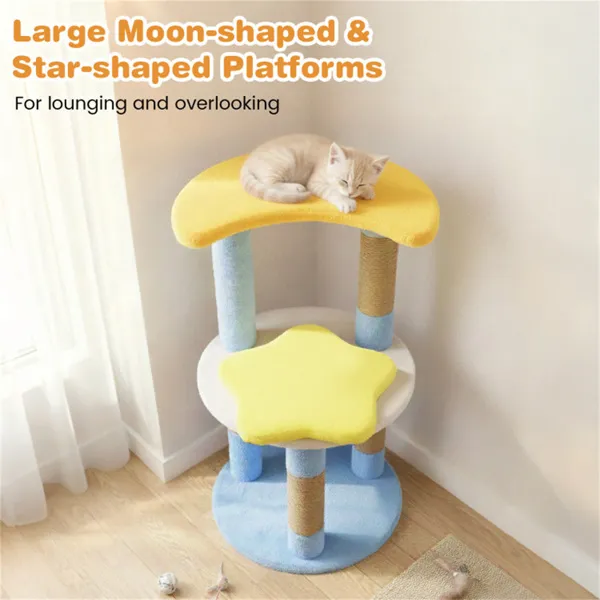 Árbol para Gatos con Luna y Estrella de 29" con 4 Niveles, Postes Rascadores de Yute y Dispositivo Antivuelco para Gatitos y Adultos - Azul — imagen 2