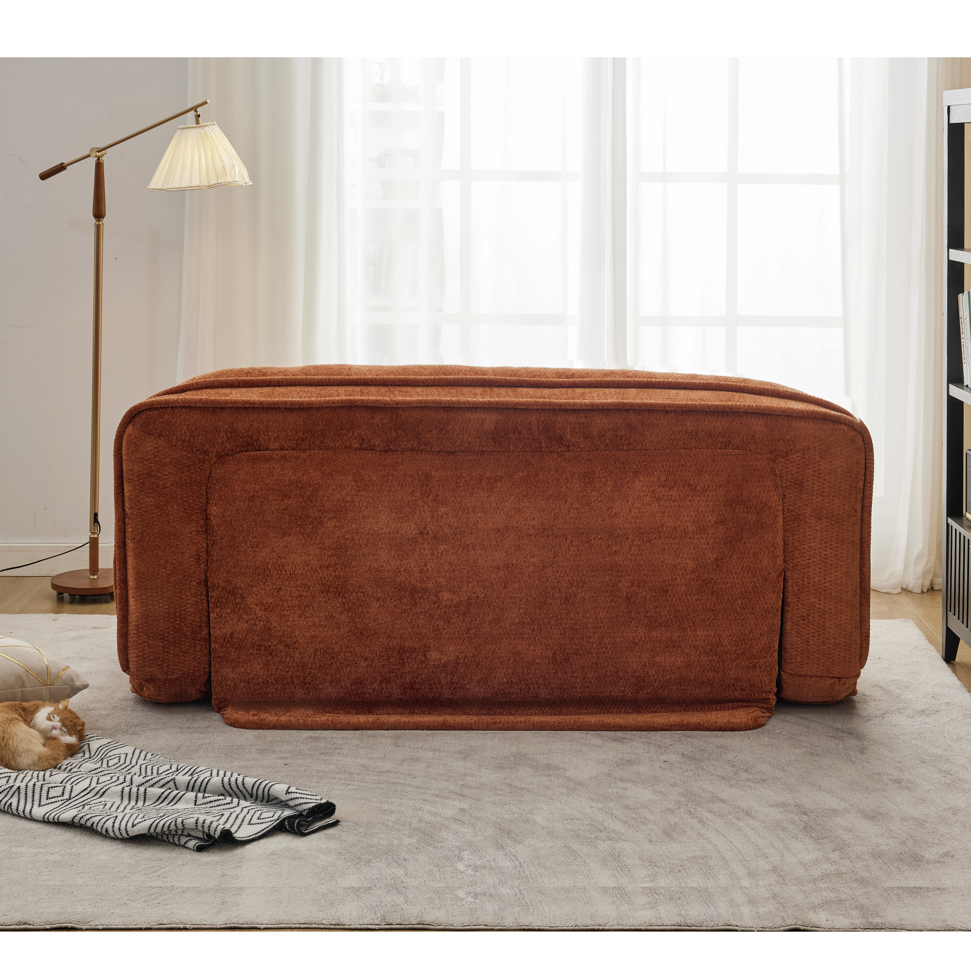 Silla de descanso doble para perros, Sofá relajante, Silla de amor, Adecuada para ti y tus mascotas, Couch de piso extra grande, Puedes sentarte o acostarte, 2 en 1, 5 posiciones ajustables, Almohada rellena, 2 asientos, Chenille naranja — imagen 15