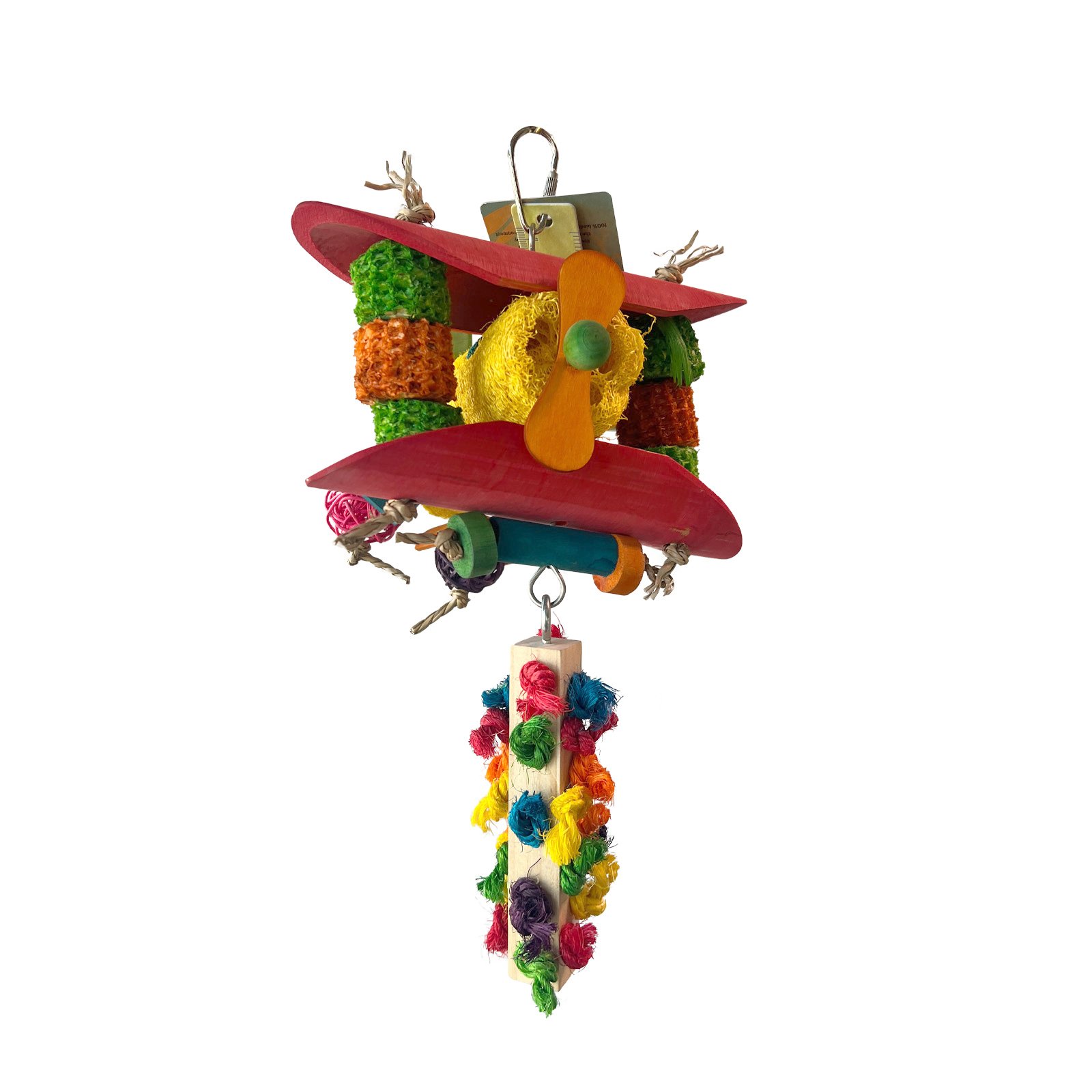 Parakeet Toys, Adventure Series Rainbow Airplane Preening Block Handmade Bird Toy Parrot Toy Set — image 1