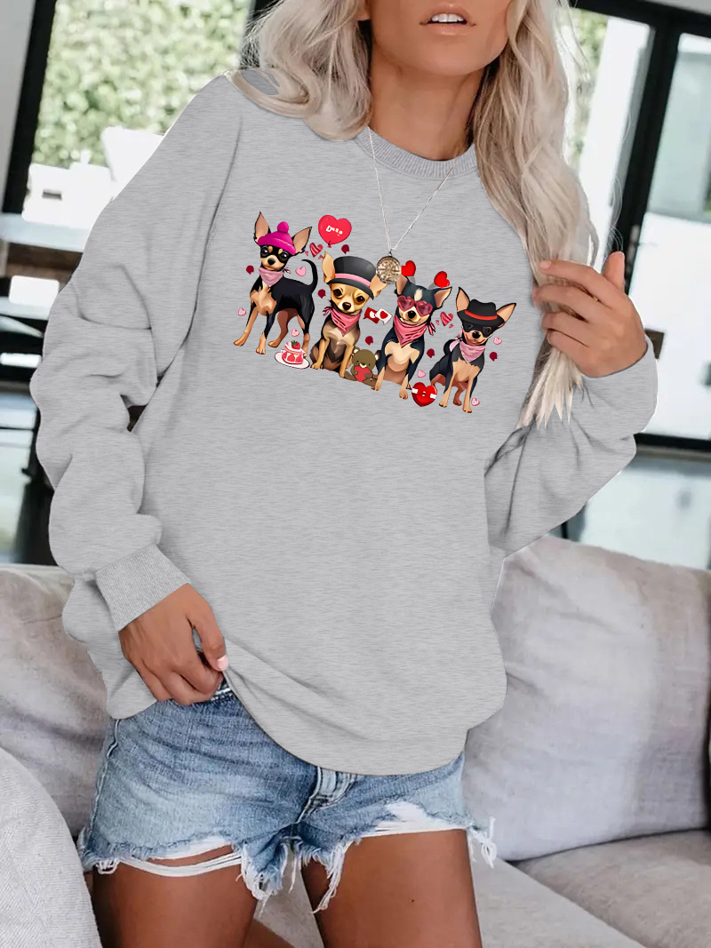 Dog print round neck fleece hoodie — image 8