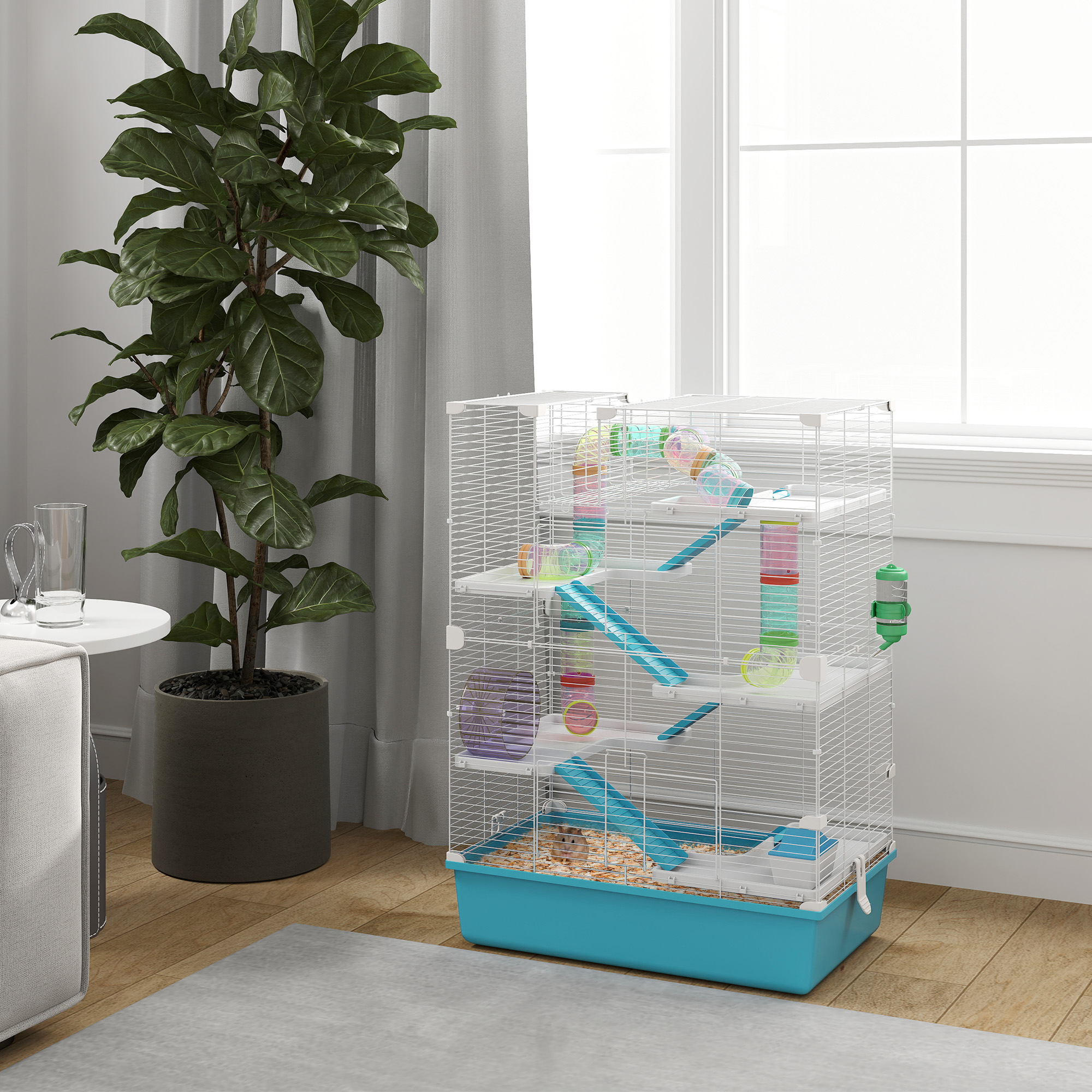 6 Tier Hamster Cage with Tubes and Tunnels, Hut, Wheel, Food Dish, Water Bottle, Ramps, for Dwarf & Gerbil, Light Blue — image 1