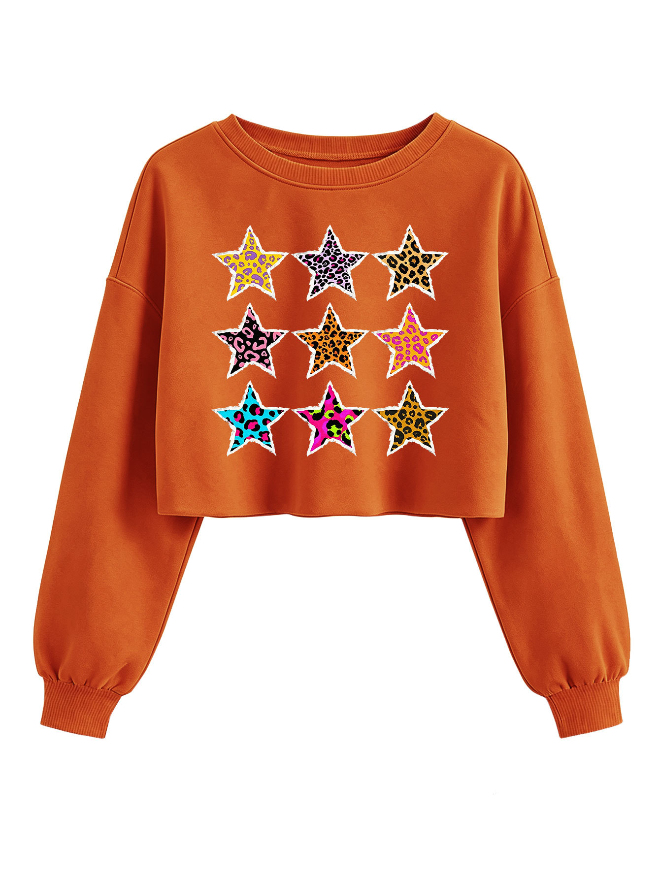 Leopard five pointed star pattern women's short long sleeved sweatshirt — image 7