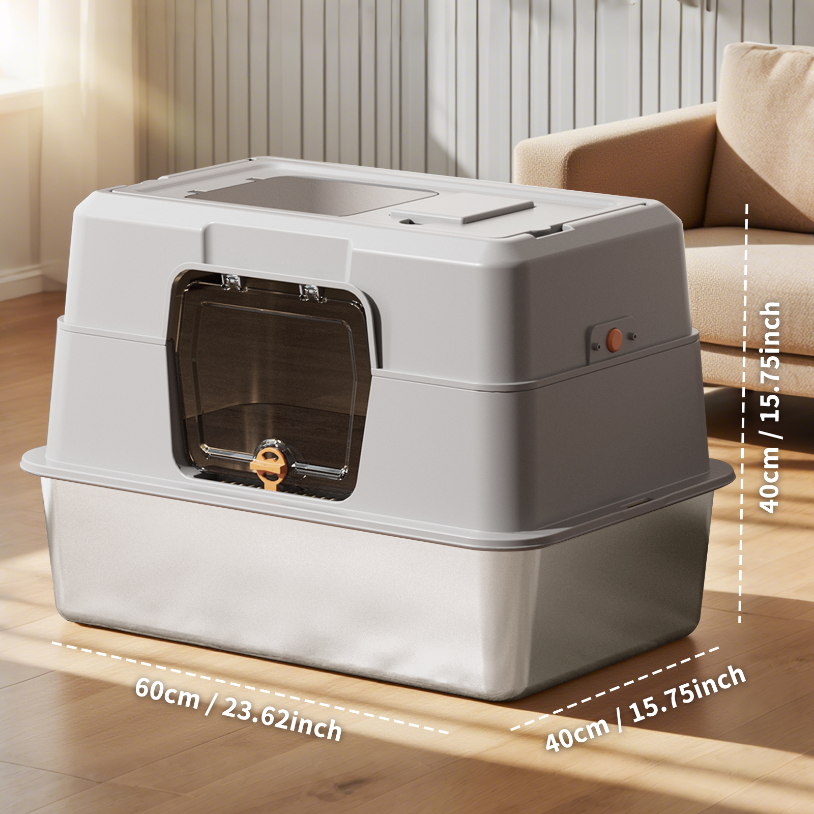 Fully Enclosed Stainless Steel Cat Litter Box — imagen 15