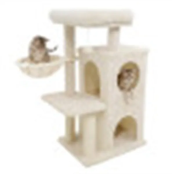 Rascador para Gatos Multinivel Beige de 33.5" con Condominio de 2 Niveles, Postes de Rascar de Sisal y Dispositivo Antivuelco para Gatos — imagen 1