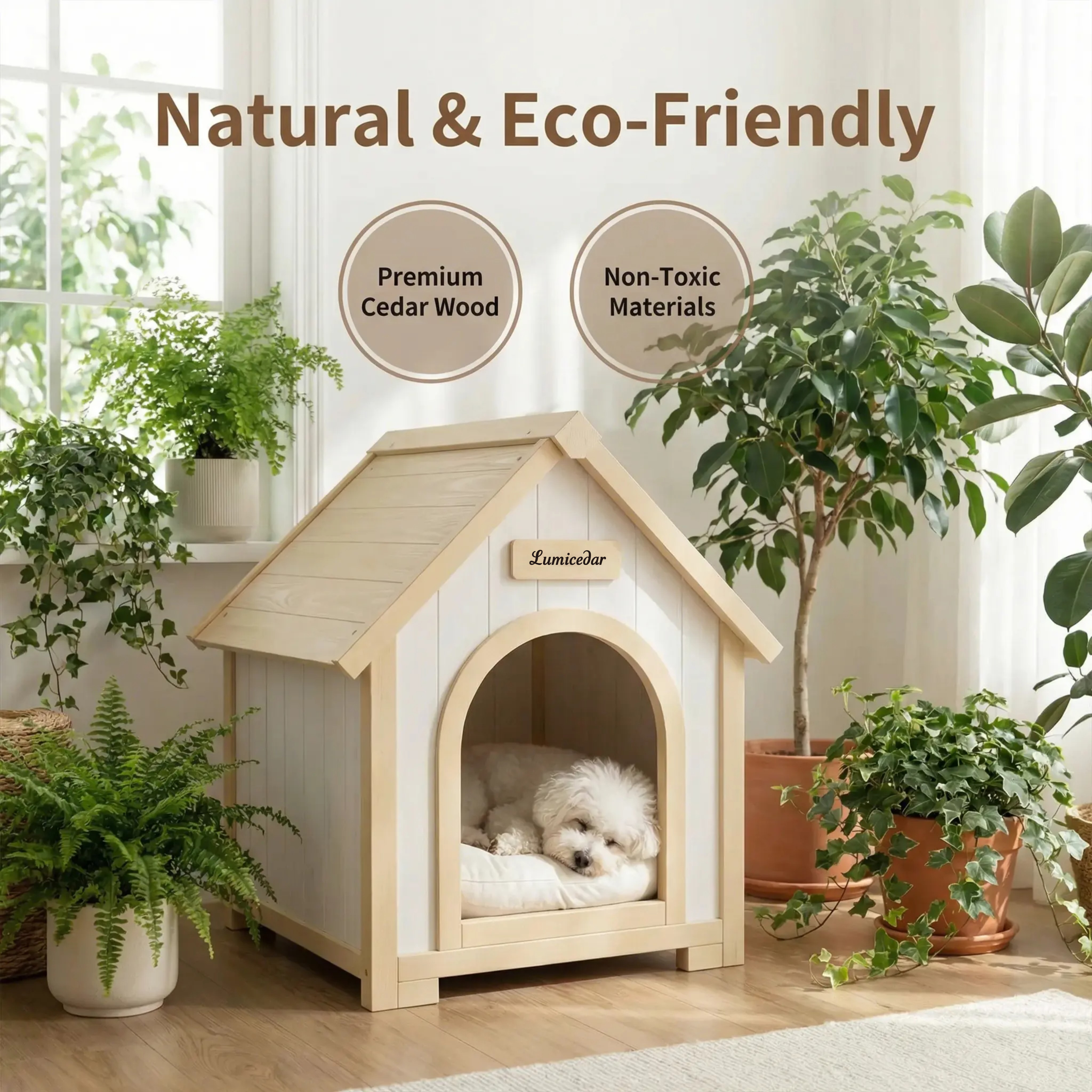 Casa de Perro Moderna en Madera para Interior con Almohadilla EVA – Casa de Animales de Ceder Solida para Pequeños Perros y Gatos — imagen 27