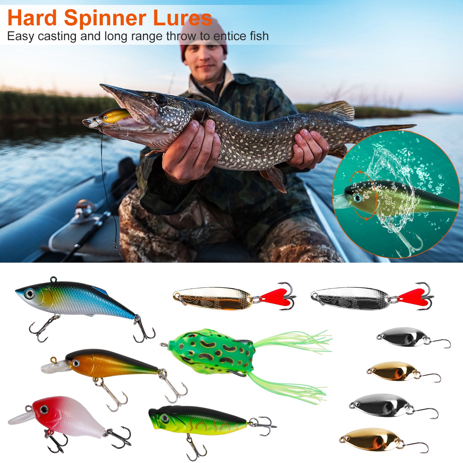 Kit de Pesca con 383 Piezas de Señuelos en Caja de Aparejos, Señuelos Animados para Róbalo, Crankbaits, Spinnerbaits, Gusanos de Plástico Blando, para Agua Salada y Dulce — imagen 3