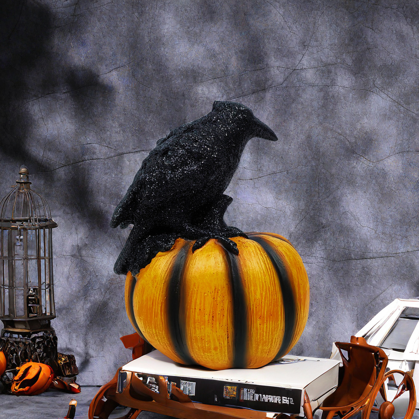 Halloween Crow Pumpkin Ornament Party Ghost Festival Resin Crafts Atmosphere Decoration Props — image 3