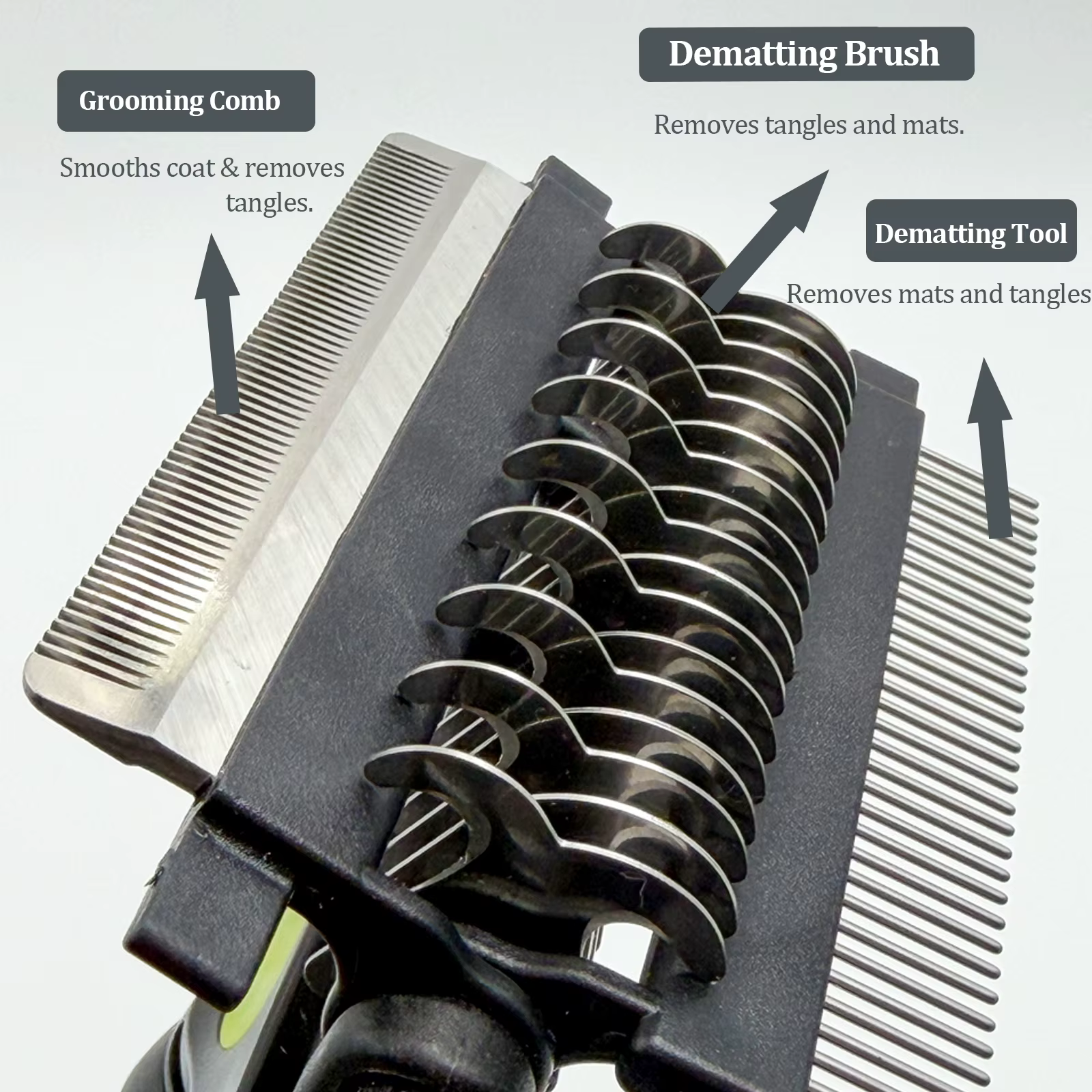 3 in 1 Pet Grooming Hair Brush Dog Deshedding Remover Double Sided Shedding Comb with Stainless Steel Teeth Fur Knot Cutter — image 6