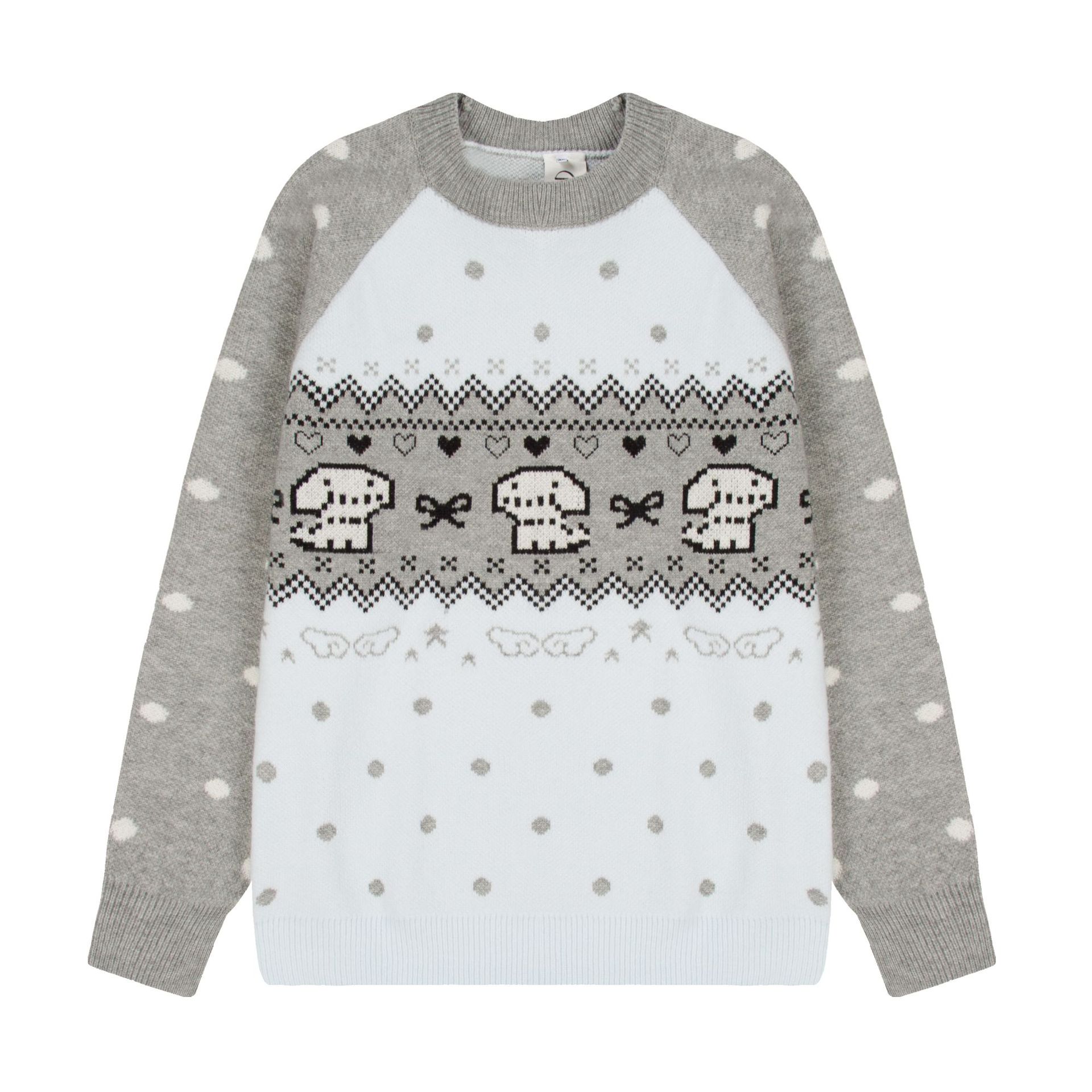 Women's Fair Isle Cartoon Dog Jacquard Raglan Sleeve Round Neck Knit Pullover Sweater — image 1