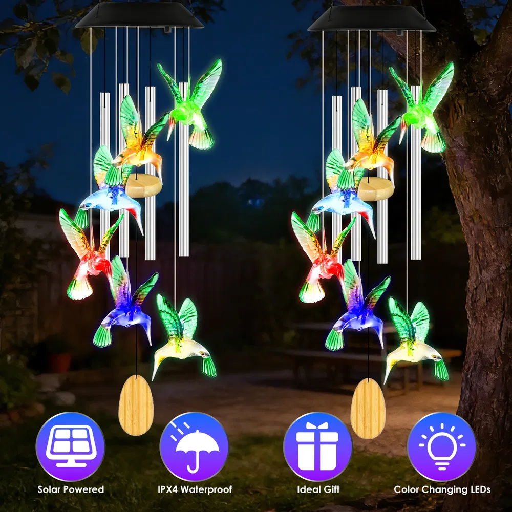 2Pcs Options - Solar Hummingbird Wind Chime With Aluminum Tubes 7 Color Changing Wind Chime For Outside IPX4 Waterproof Outdoor Garden Yard Decor — image 4