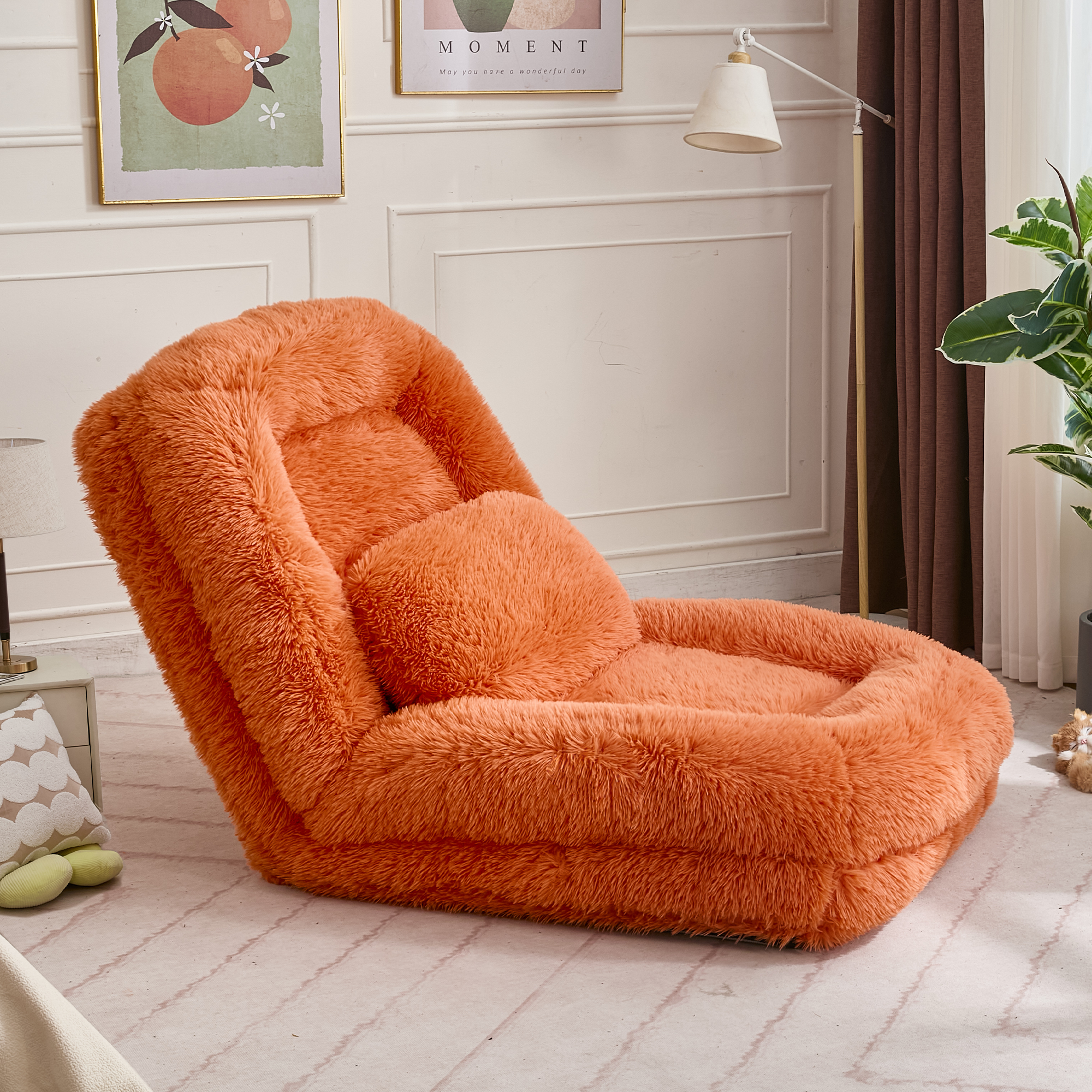 Human Dog Bed, Lazy Sofa, 5-Position Adjustable Convertible, Floor Gaming Chair, bedroom, living room, Suitable for gaming, meditation, relaxation, Plush Fabric, Orange — image 28