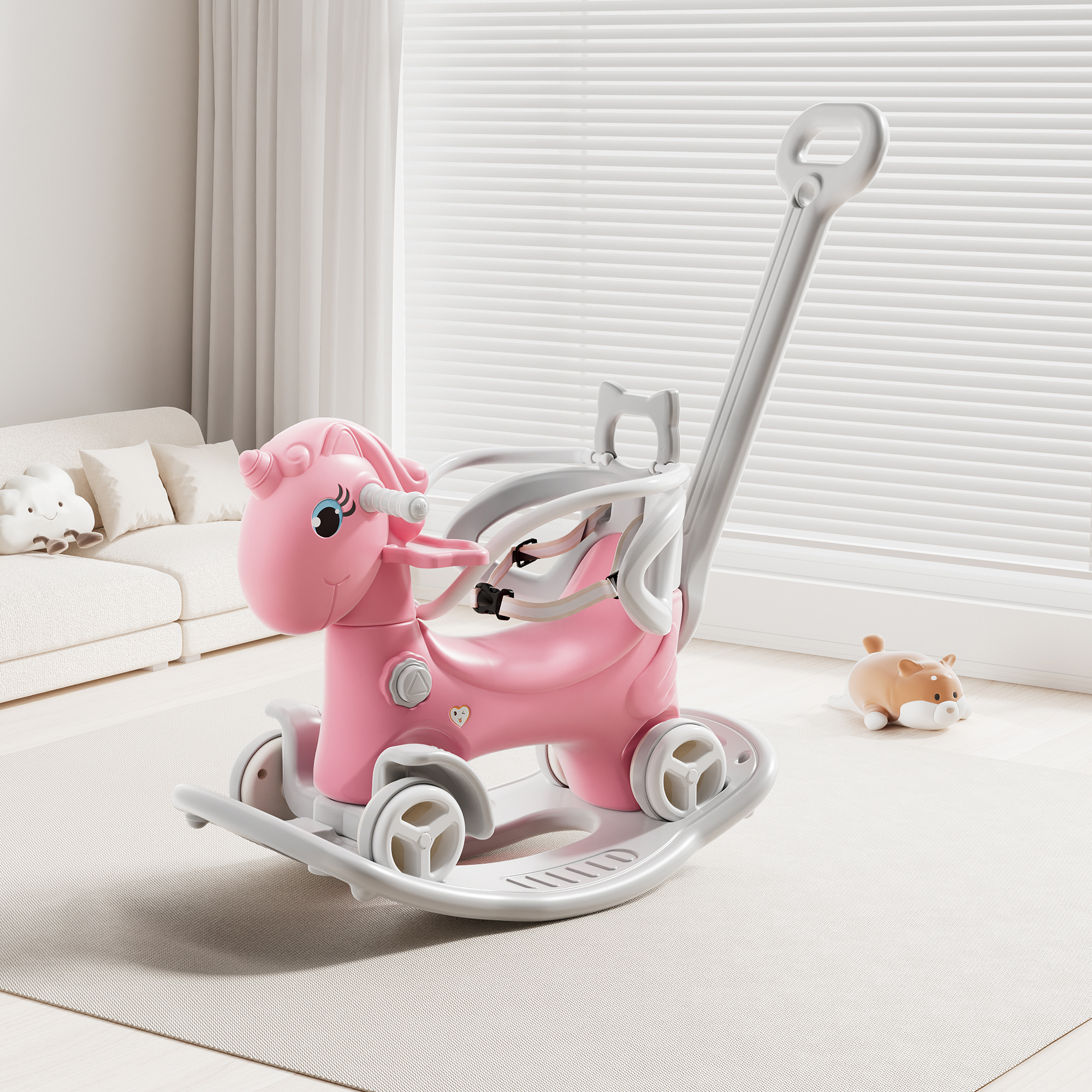 Rocking Horse For Toddlers, Balance Bike Ride On Toys With Push Handle, Backrest And Balance Board For Baby Girl And Boy, Unicorn Kids Pink Color Old SKU W509125829 — imagen 1