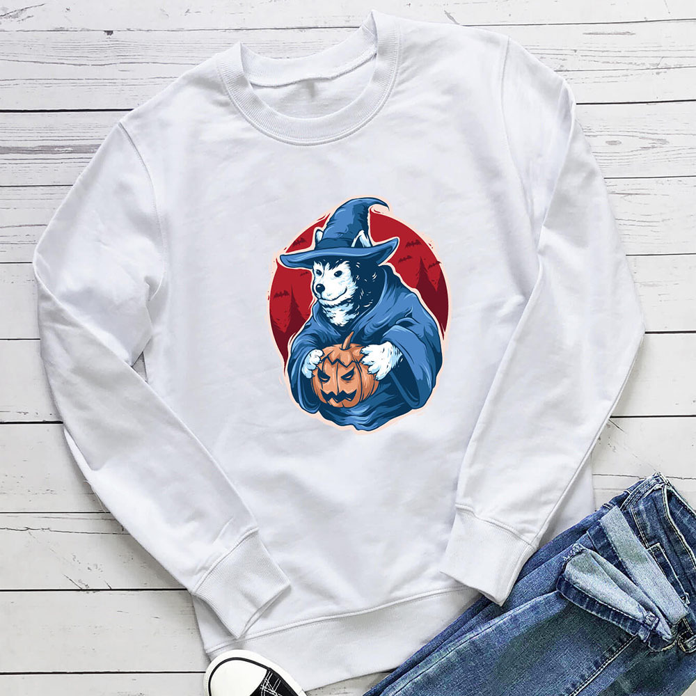 Pumpkin dog printed round neck long sleeved sweatshirt — image 1