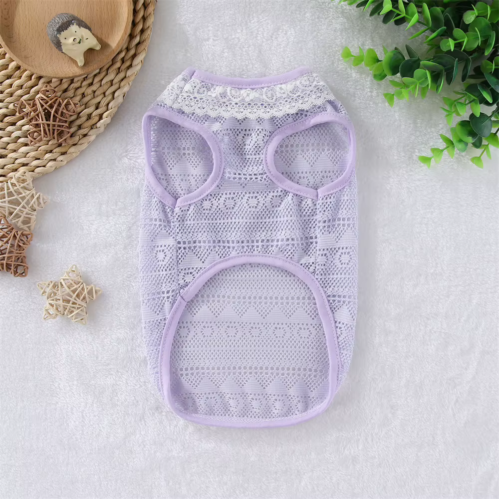 3 Colors Lace-edged Pet Tank Top Cooling Mesh Clothes Anti-shedding Apparel For Dogs And Cats — image 4