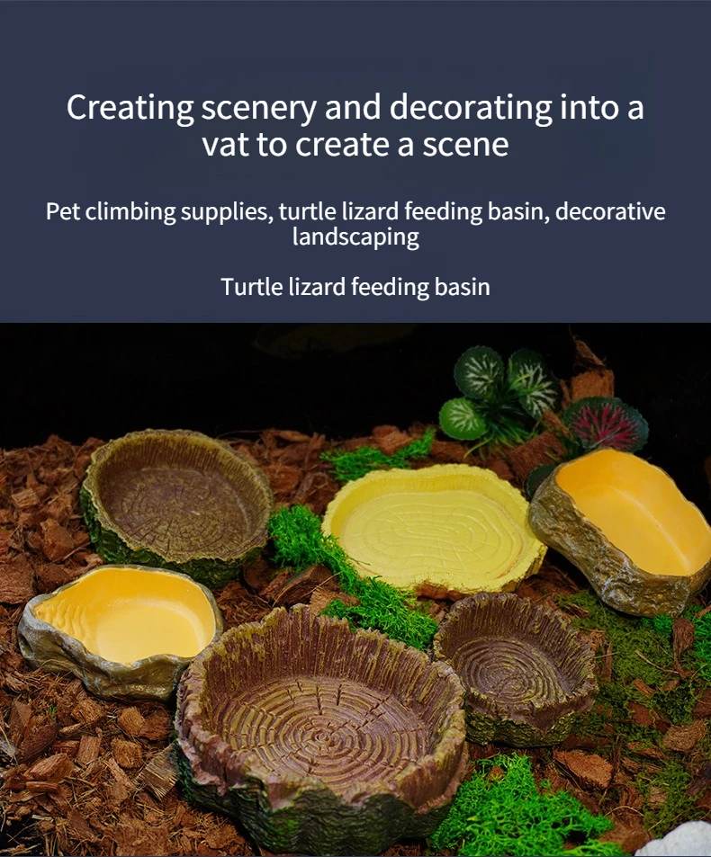Tree Stump Shaped Reptile Food Water Bowl Resin Terrarium Decor for Feeding Supplies — image 4