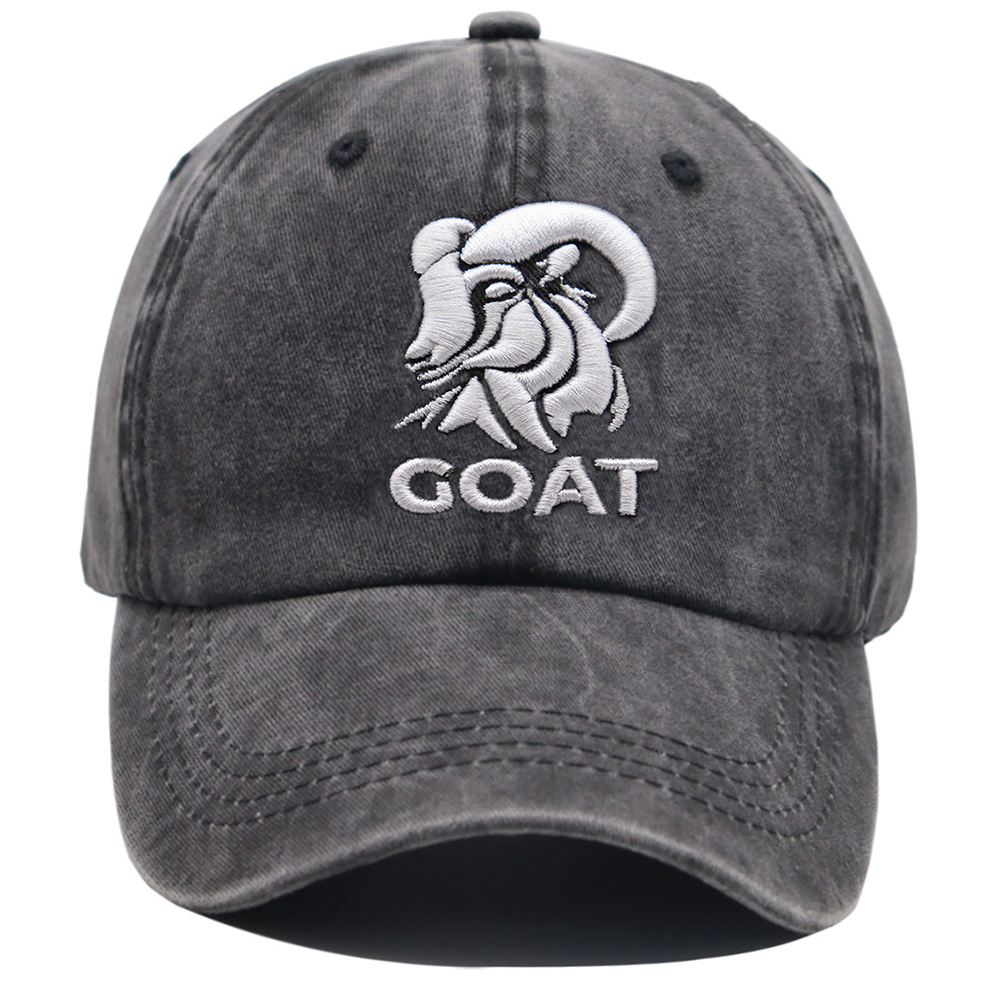 2pcs GOAT Ram Embroidered Baseball Cap - Vintage Washed Cotton Hat, Adjustable Unstructured Low Profile, Casual Outdoor Cap For Men Women — image 3