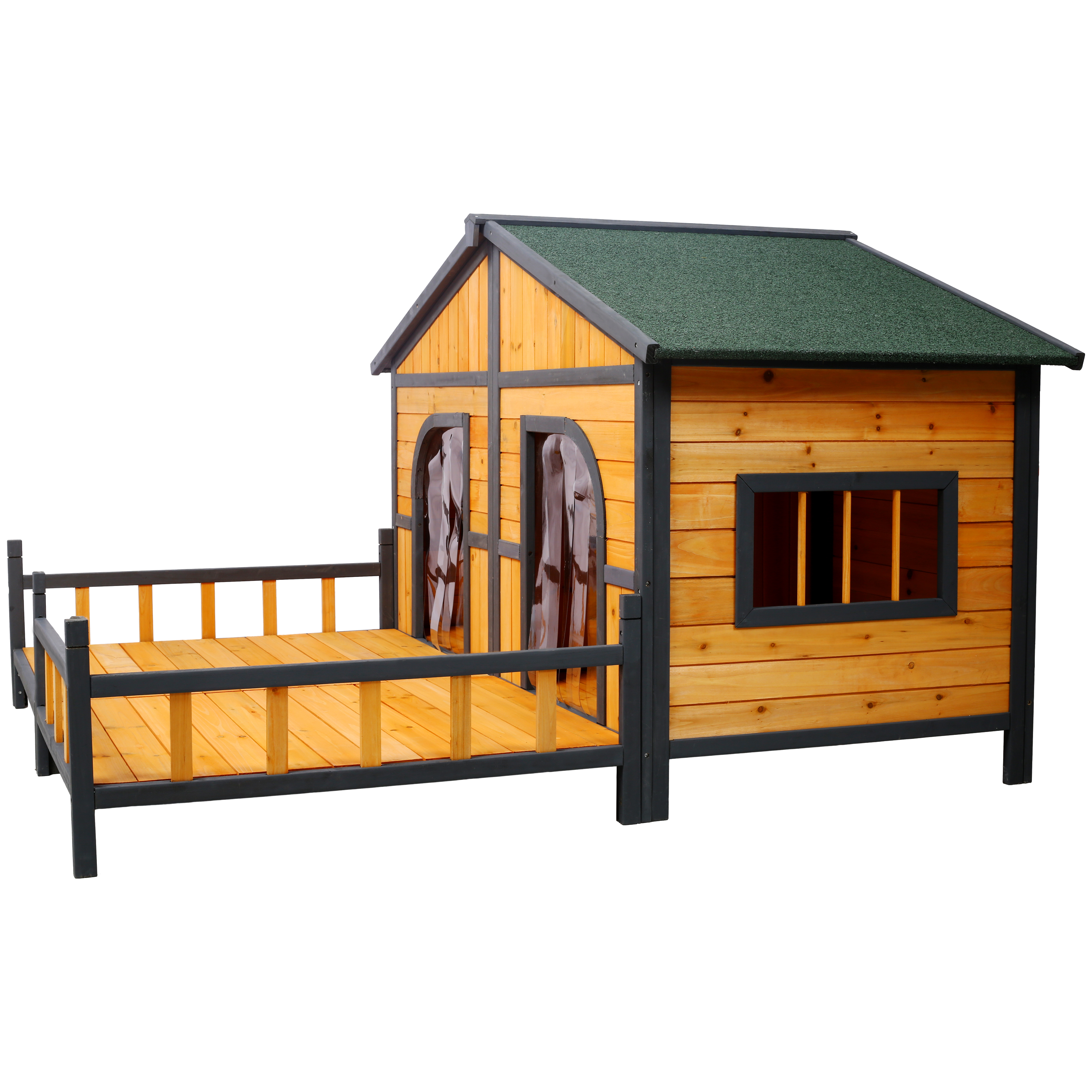 Wooden Large Dog House Outdoor Double XL Dog Kennel with Elevated Floor and Porch, Weatherproof Puppy Shelter for Small and Medium Breed Dogs, Natural — image 19
