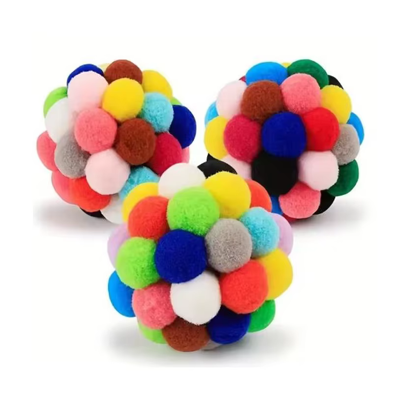 Hot Cat Toys Pet Toy Cat Plush Ball Toys Pet Bouncy Bell Ball Toy Colorful Pompoms Pet Supplies Random Color — image 2