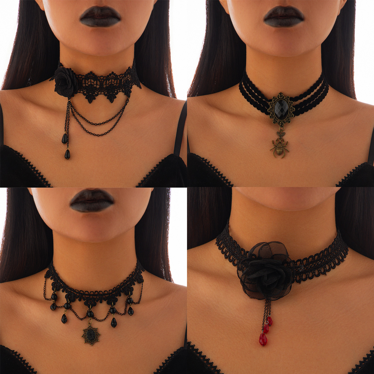 Collar de Cuerda con Red de Araña para Fiesta de Calabaza - Joya de Niña Fuego con Gotas de Cristal y Cadena de Clavícula — imagen 1