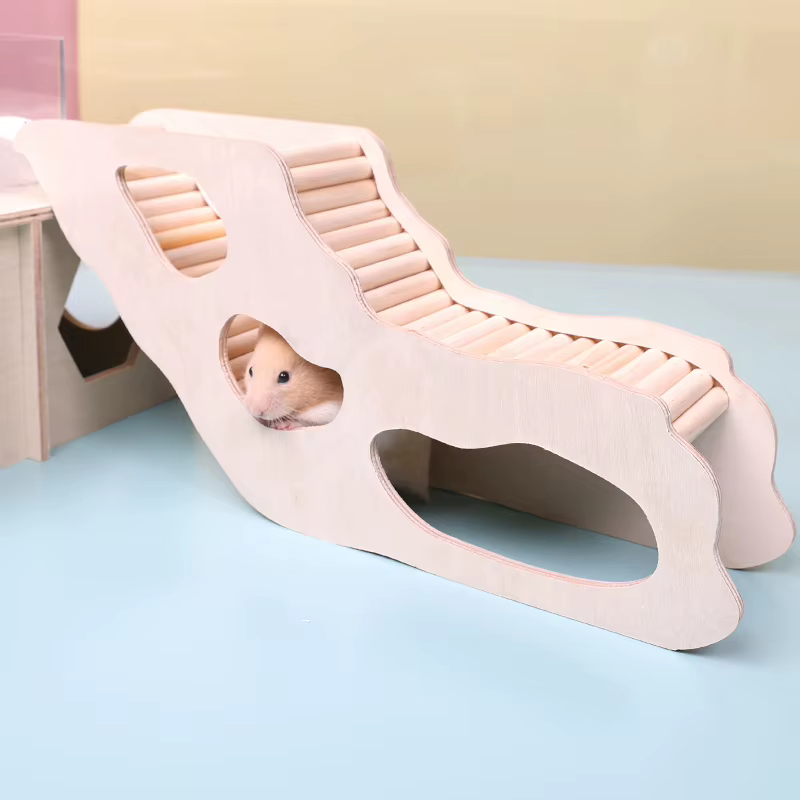 Wooden Hamster Tunnel with Climbing Ladder for Small Pets - Hideout Playhouse for Gerbils Mice Hamsters - Underground Shelter — image 2