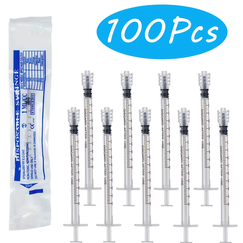 100 Unidades de Jeringa con Cierre de Luer, 1 ml/1 cc, Esterilizada para Muestreo Laboratorio y Alimentación de Mascotas — imagen 1