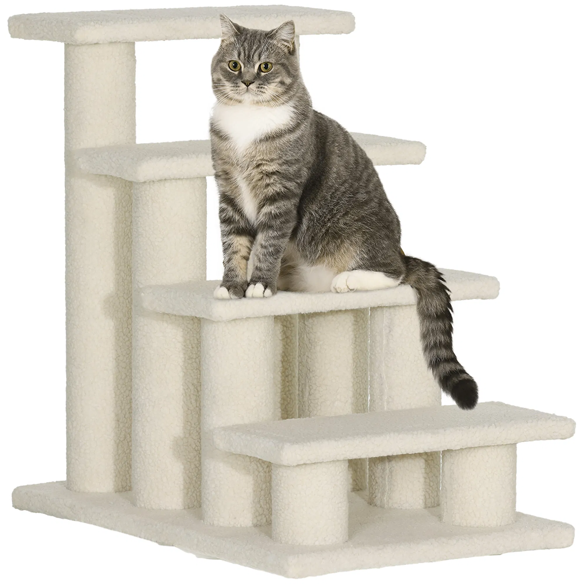 23.5" 4 Tier Pet Stairs Dog Cat Step Scratch Post Furniture, Cream White — image 1
